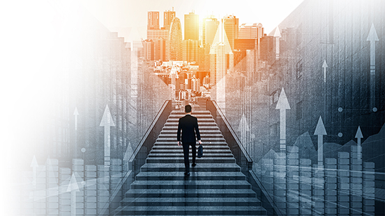 Double Exposure Image of Business and Finance - Businessman with
