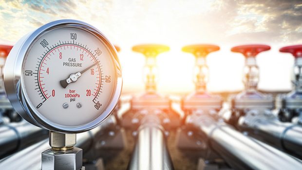 Gas pression gauge meters on gas pipeline. Gas extraction, produ